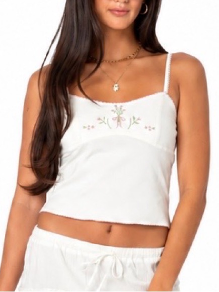 Edikted Milkmaid Prairie Embroidered Tank Top Camisole Cottage Coquette Dainty S
